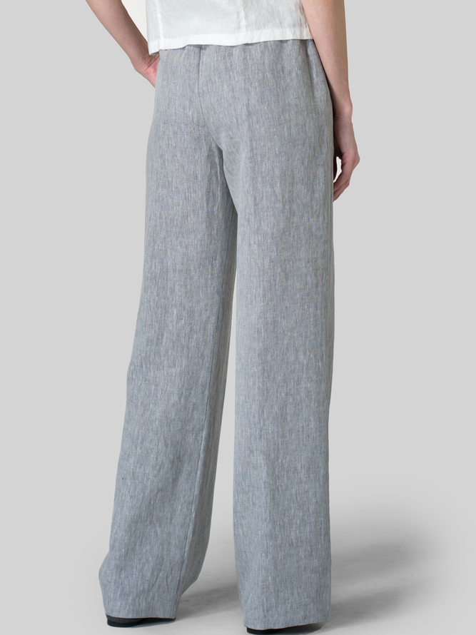 Women Linen Pockets Solid Long Pants
