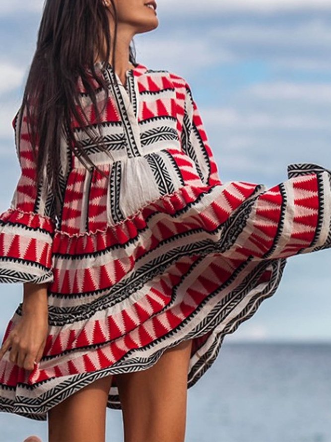 V Neck Patchwork Bell Sleeve Color Block Dresses Dresses Aws Roselinlin Summer Dresses Shirt Dress Shift V Neck Bell Sleeve Color Block Holiday Dresses Roselinlin