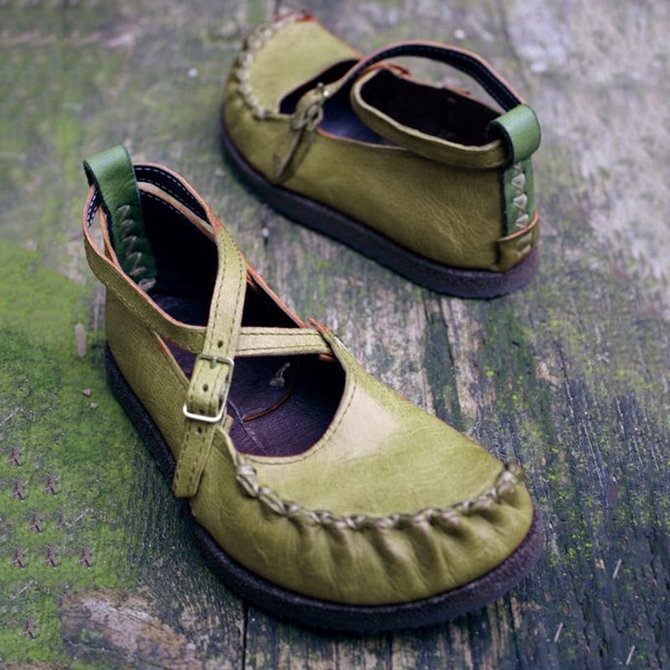 Buckle Vintage Causal Flat Shoes