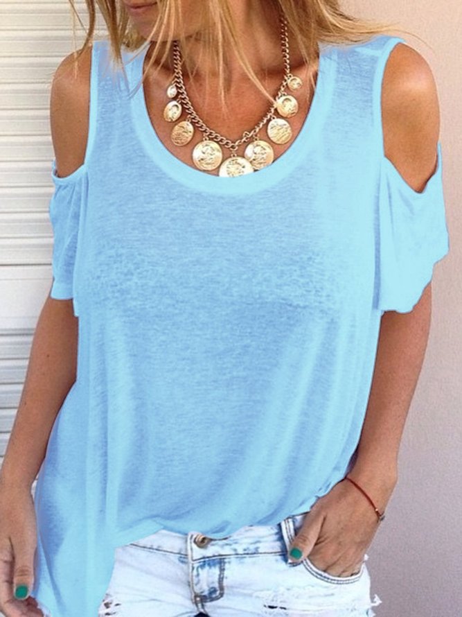 Women Top Cold Shoulder Round Neck Sexy Casual T-Shirt