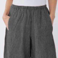 Women Casual Plus Size Shift Cotton Linen Striped Pockets Pants