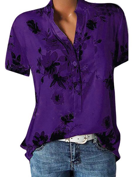 Floral Short Sleeve Casual Summer Blouses
