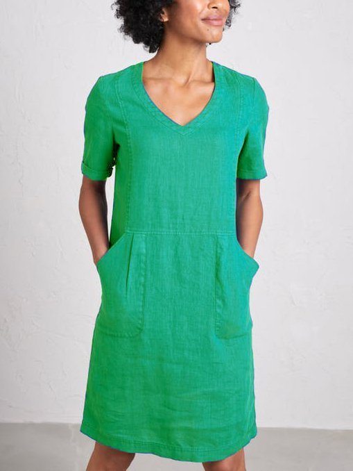 Solid Sweetheart Pockets Short Sleeve Dress