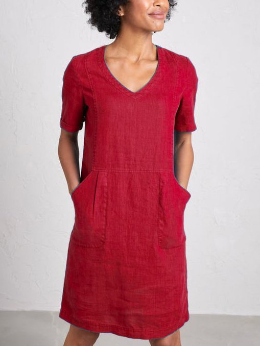 Solid Sweetheart Pockets Short Sleeve Dress