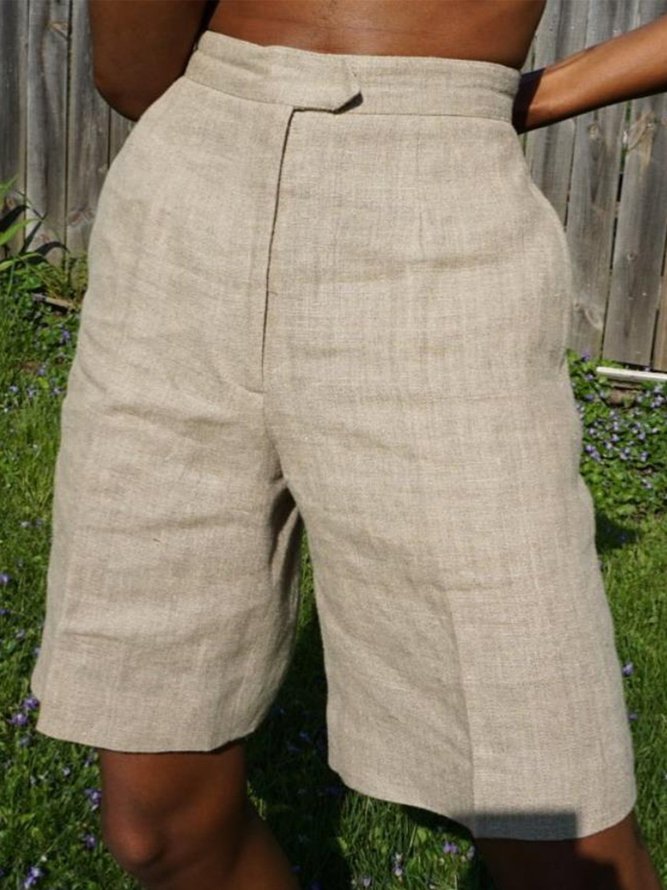 Women Casual Pockets Shorts Cotton Linen Shorts