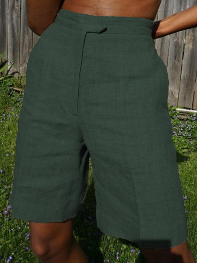 Women Casual Pockets Shorts Cotton Linen Shorts