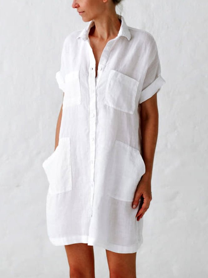 V Neck Short Sleeveless Loose Casual Shirt Women Dress