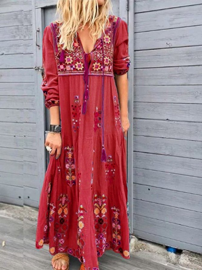 Long Sleeve Cotton-Blend Casual Dress