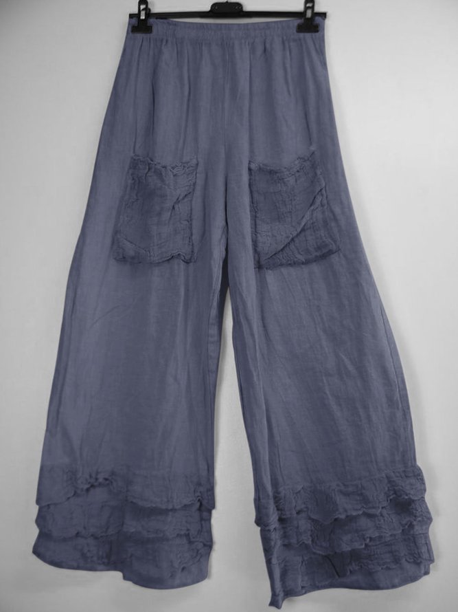 Casual Ruffled Pockets Cotton-Blend Pants