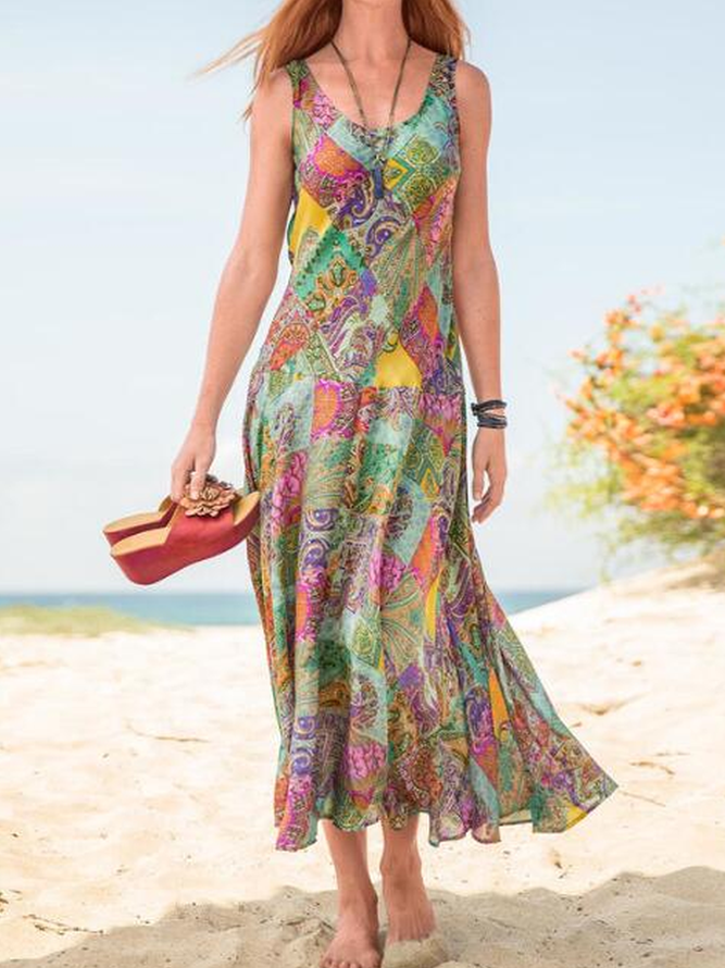 Sleeveless Printed Holiday Women Dress