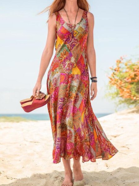 Sleeveless Printed Holiday Women Dress