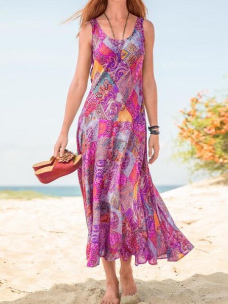 Sleeveless Printed Holiday Women Dress