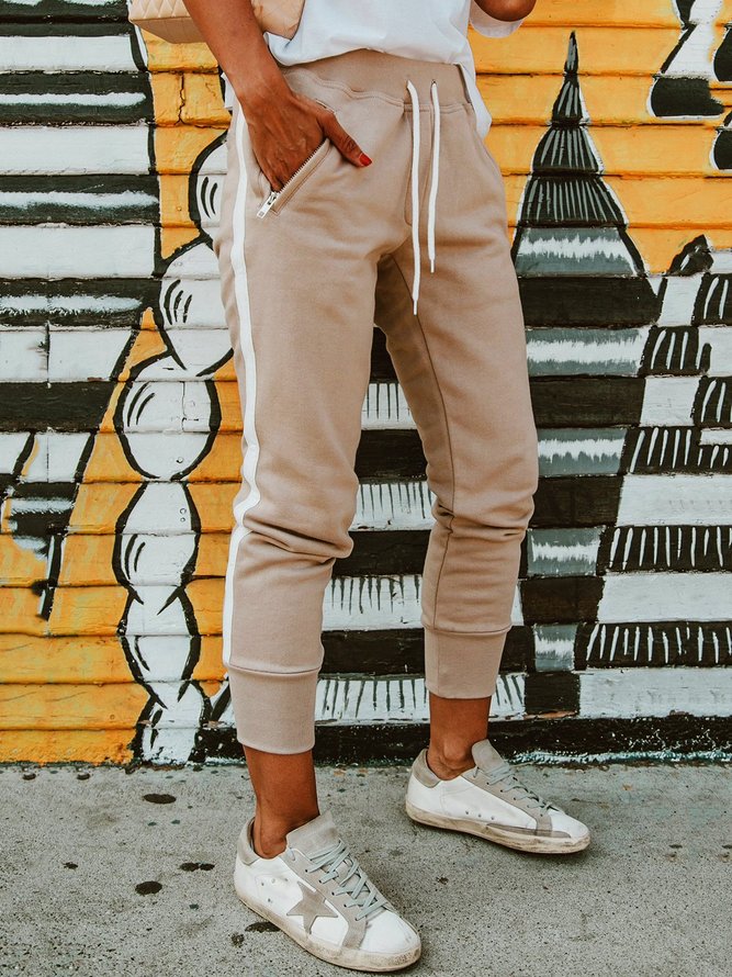 Striped Zipper Pockets Casual Sports Pants