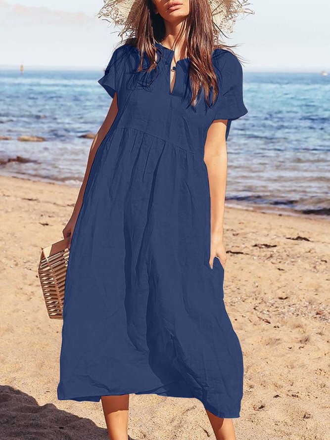 Cotton Solid Casual Women Dress