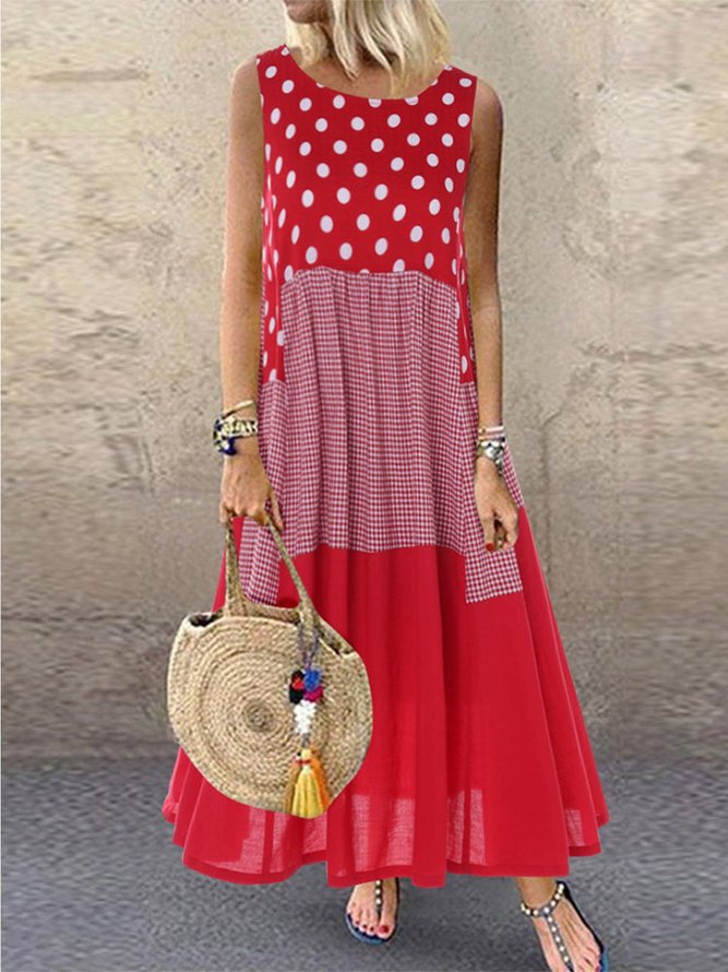 Round Neck Sweet Sleeveless Cotton Women Dress