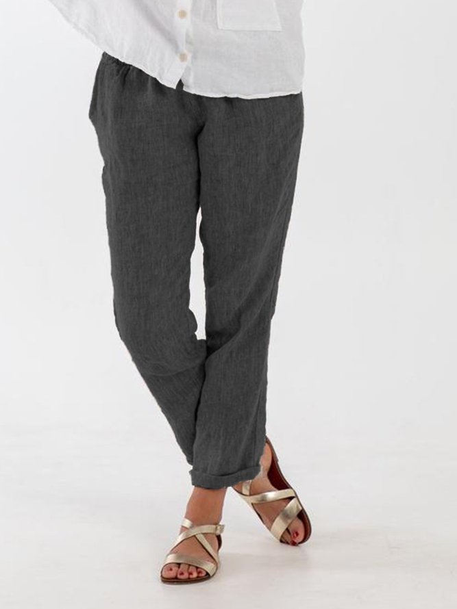 Linen Casual Plain Pants