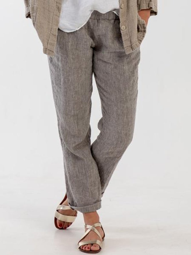Linen Casual Plain Pants