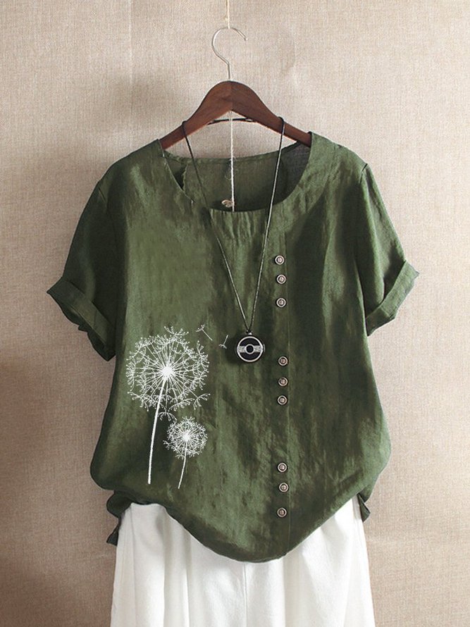 Vintage Printed Flower Short Sleeve Button Down Shirt