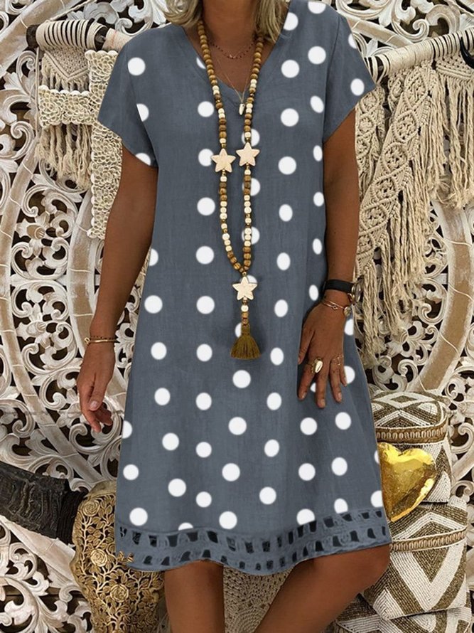 Polka Dots Cutout Shift Short Sleeve Midi Dress