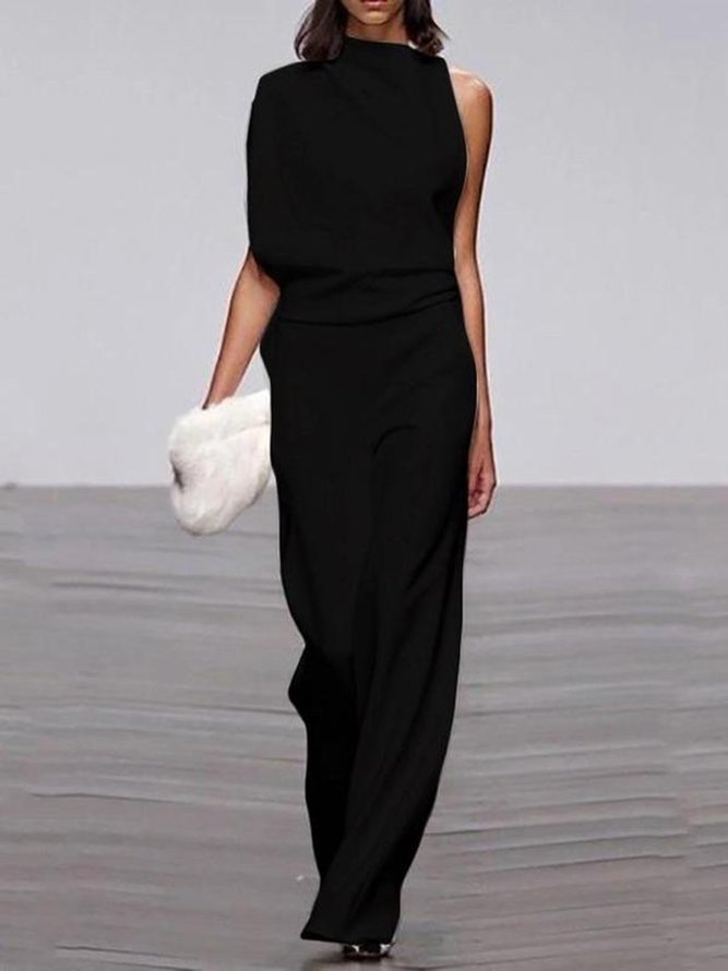 Women Commuting Asymmetry Sleeve Solid Jumpsuits & Romper Jumpsuits