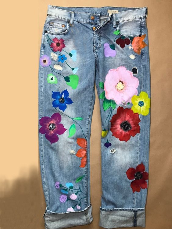 Women Denim Sweet Floral Casual Jeans