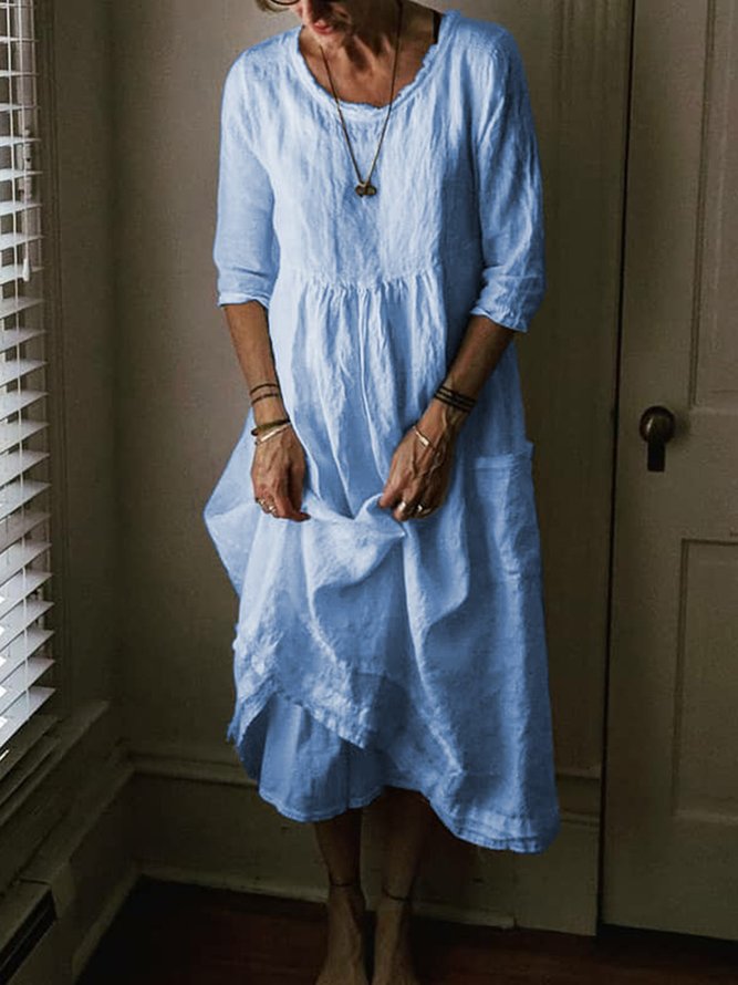 Maxi Solid 3/4 Sleeve Dress