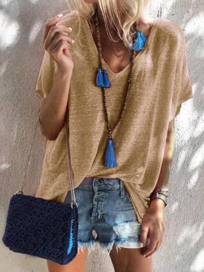 Short Sleeve Sweet V Neck Top