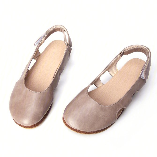 gray low heel sandals