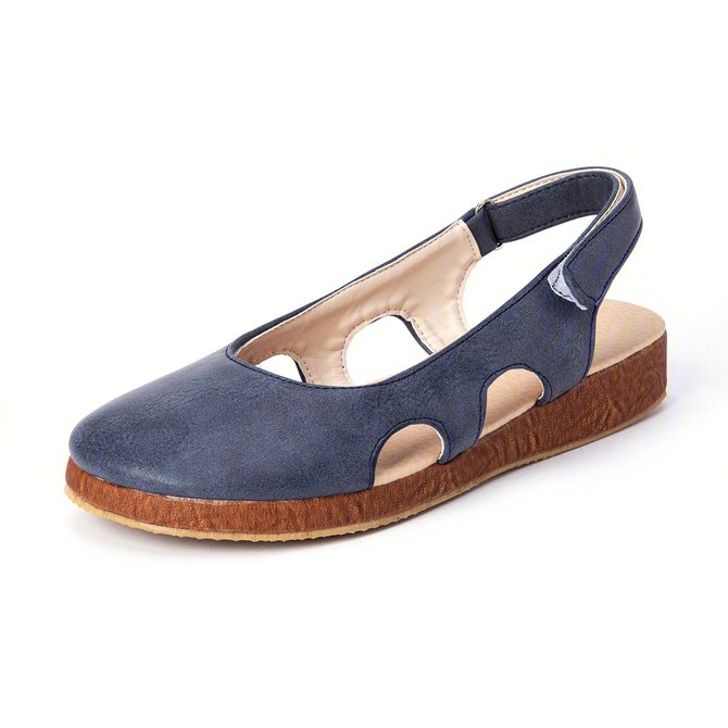gray low heel sandals