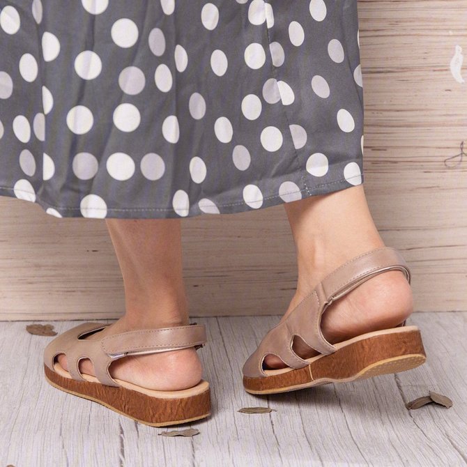 gray low heel sandals