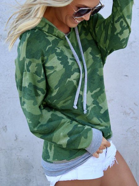 Loose Fit Camouflaged Print Women Pullover Hoodies
