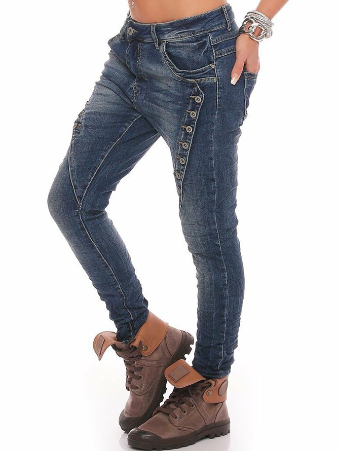 Symmetrical Button Decor Plus Size Denim Jeans Jeans