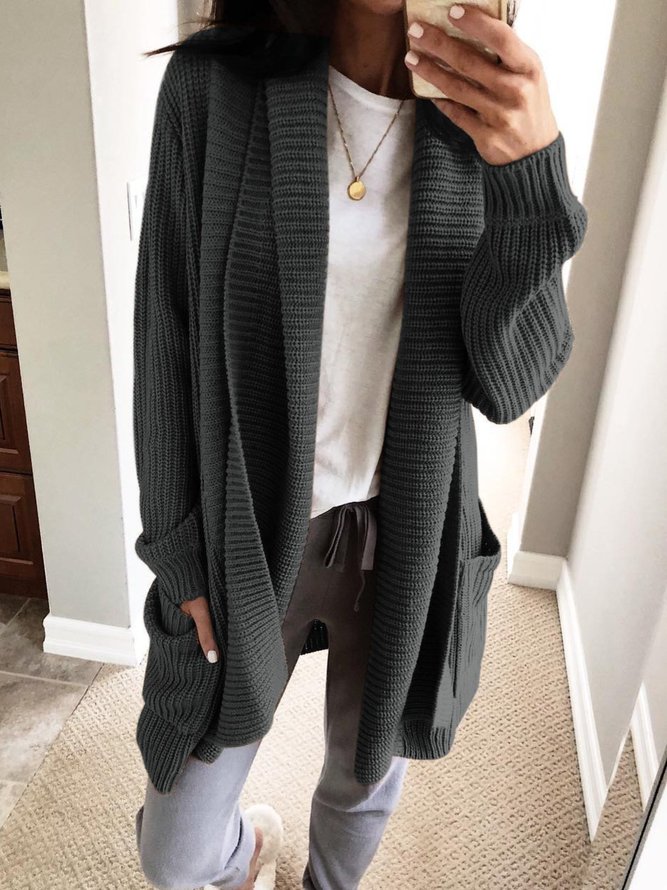 Sweaters Knitted Solid Long Sleeve Cardigan