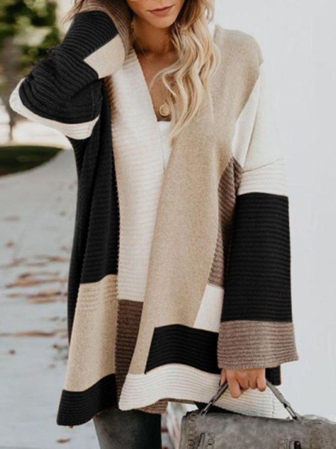Color Block Women 2019 Long Knitted Cardigan