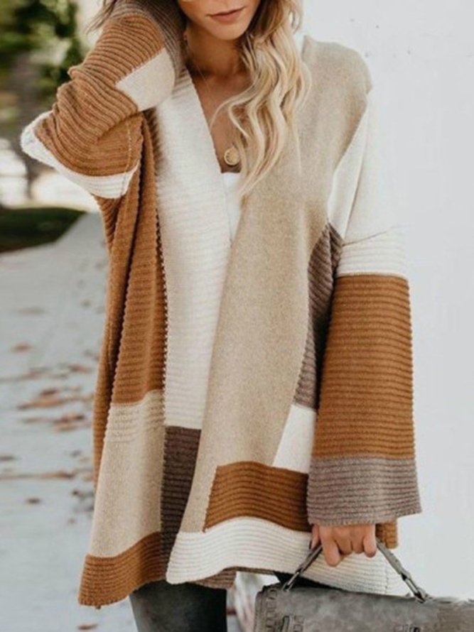 Color Block Women 2019 Long Knitted Cardigan