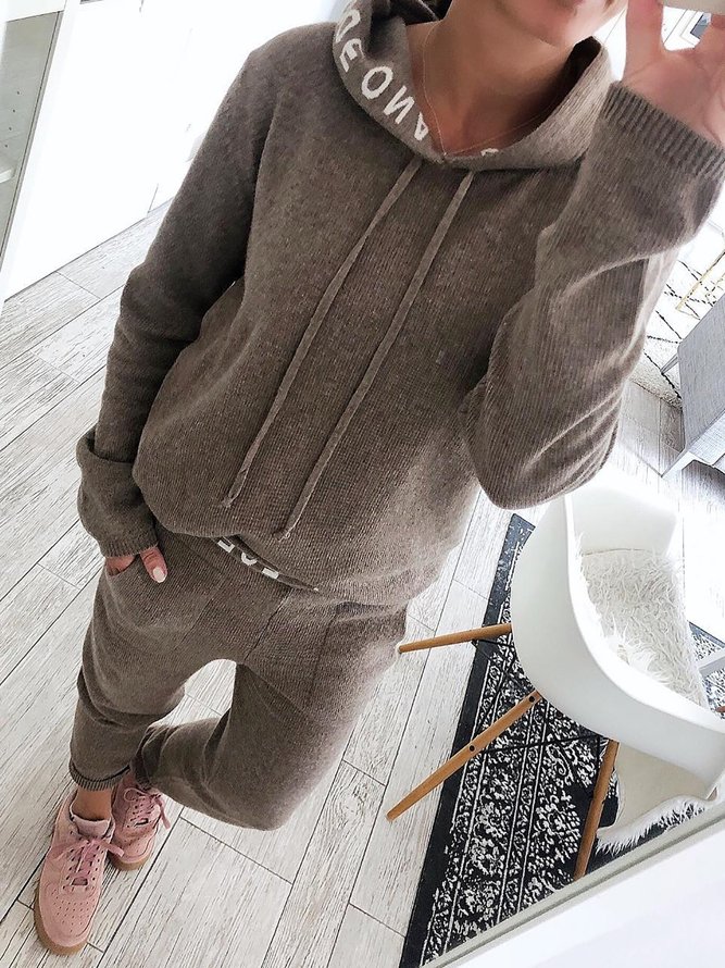 Letter Printed Hoodies Knitted Two Pieces Pants Sets Two Piece Sets