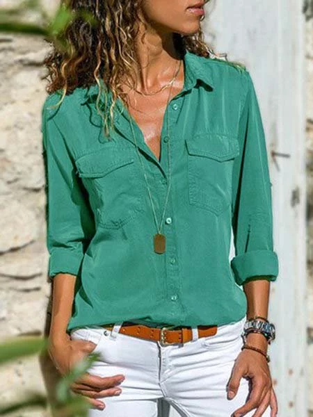 Cotton-Blend Solid Turn-Down Collar Shirt