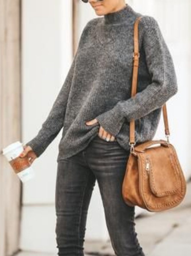 Turtleneck Casual Cotton-Blend Sweater