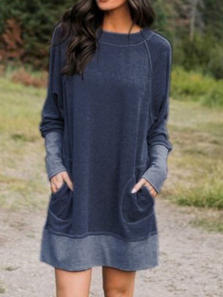 Cotton-Blend Long Sleeve Casual Knitting Dress