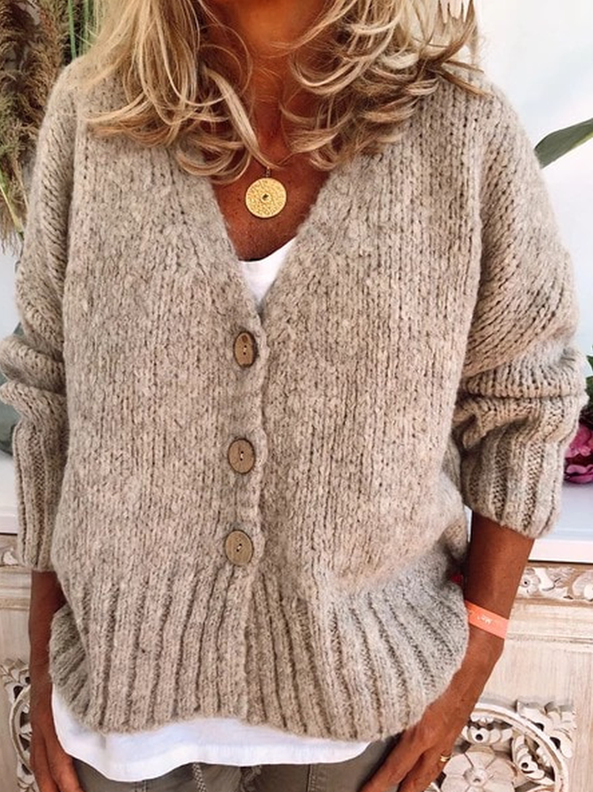 Wool Blend Solid Casual Long Sleeve Cardigan