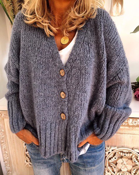 Wool Blend Solid Casual Long Sleeve Cardigan