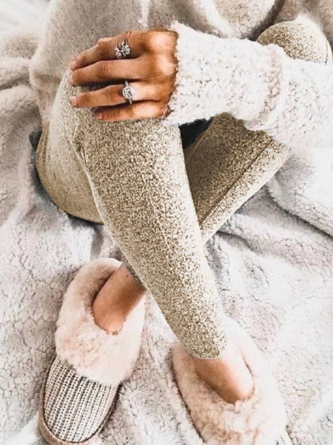Gray Casual Cotton-Blend Leggings