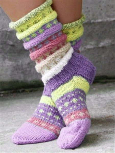 Casual Striped Color Block Wool/Knitting Socks