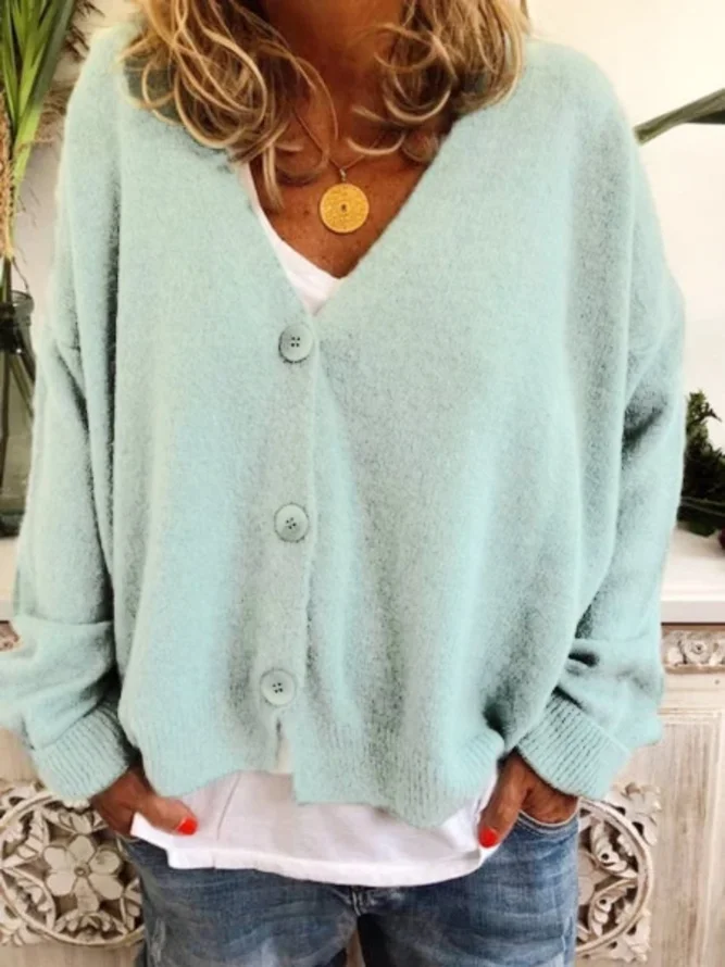 Women Cardigan Long Sleeve Bottons Cotton-Blend Cardigan