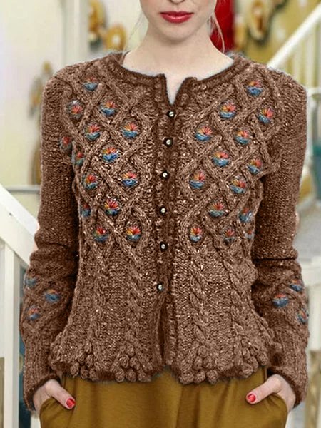 Vintage Floral Casual Cotton Knitted Cardigans