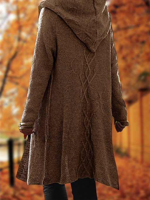 Floral Hooded Knitted Cardigan Sweater Coat