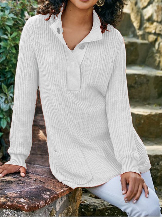 Long Sleeve Women's Knitted Plain Sweater