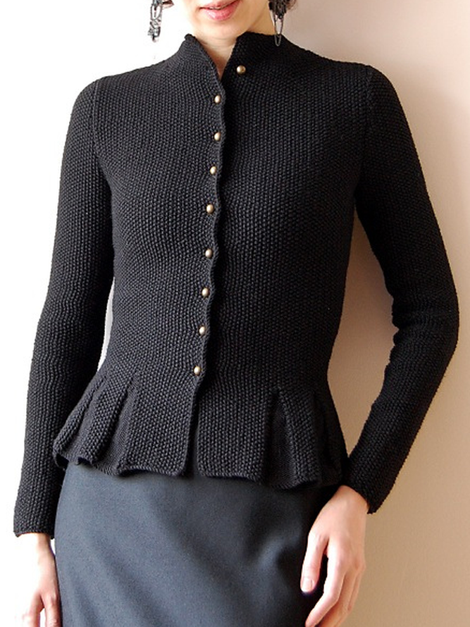 Black Shawl Collar Casual Long Sleeve Sweater Coat