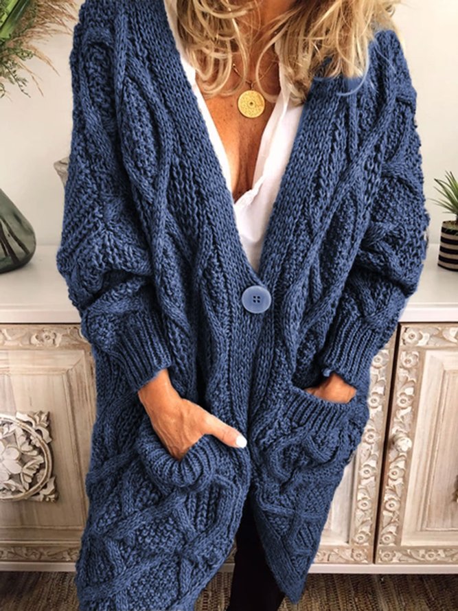 Casual Long Sleeve Plain Sweater Coat