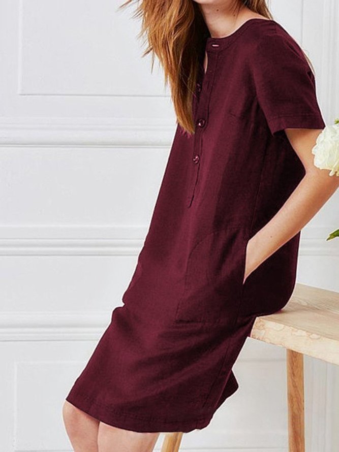 Women Shift Pockets Vintage Mini Women Dress